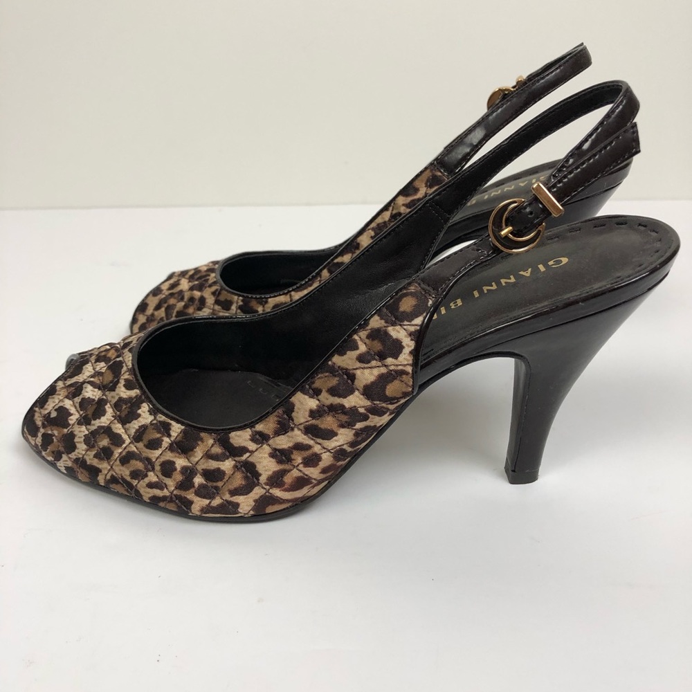 Gianni Bini Leopard Print Open Toe Slingback Quilted Heels Size 8.5